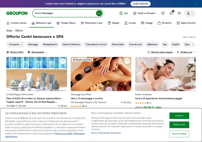 Schermata della pagina offerta di Groupon