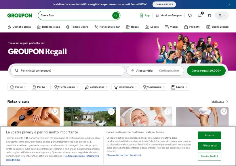 Schermata della pagina offerta di Groupon