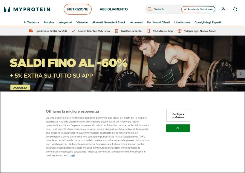 Schermata della pagina offerta di MyProtein