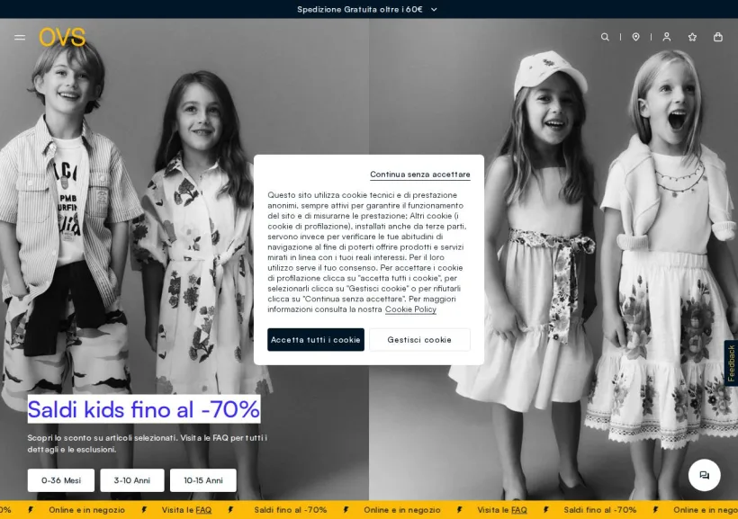 Schermata della pagina offerta di OVS