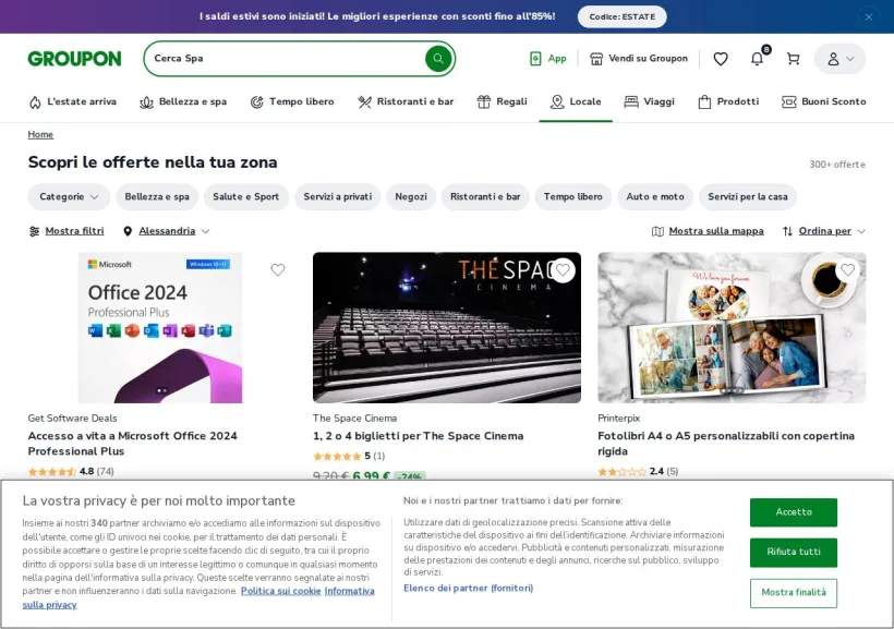 Schermata della pagina offerta di Groupon