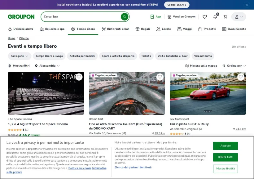 Schermata della pagina offerta di Groupon