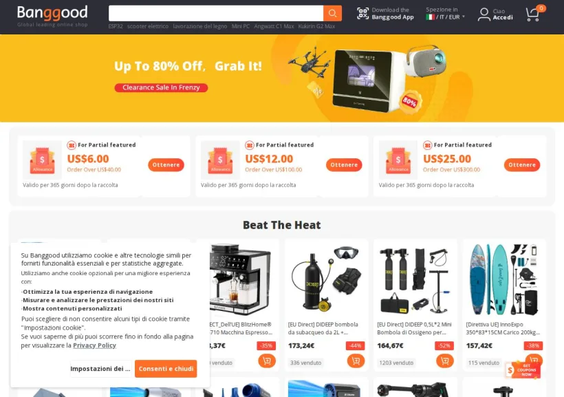 Schermata della pagina offerta di Banggood