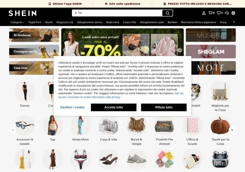 Schermata della pagina offerta di Shein