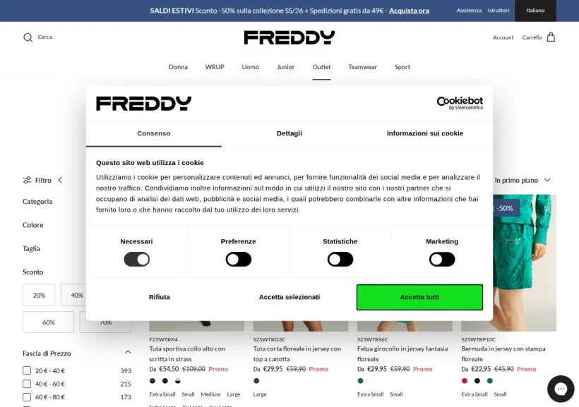 Schermata della pagina offerta di Freddy