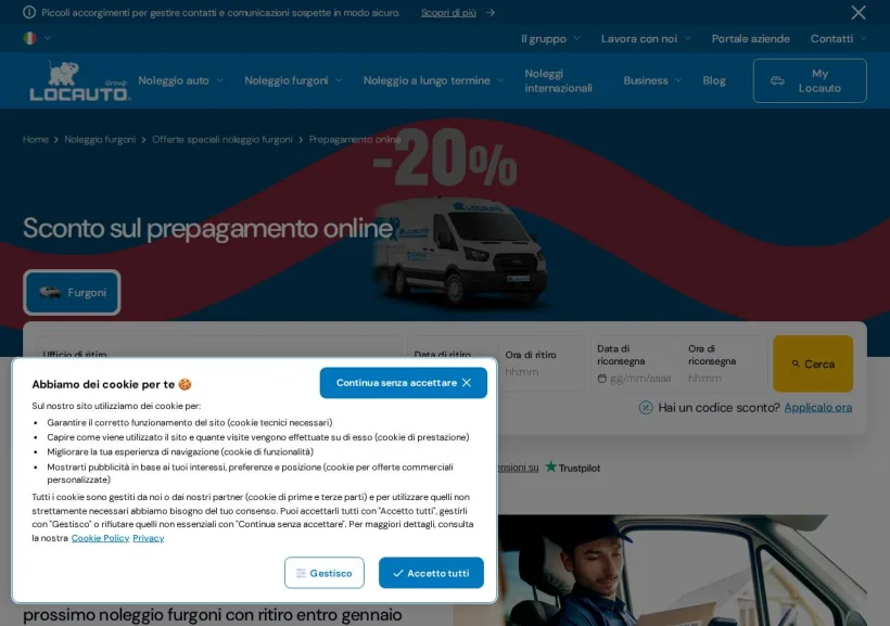 Schermata della pagina offerta di Locauto