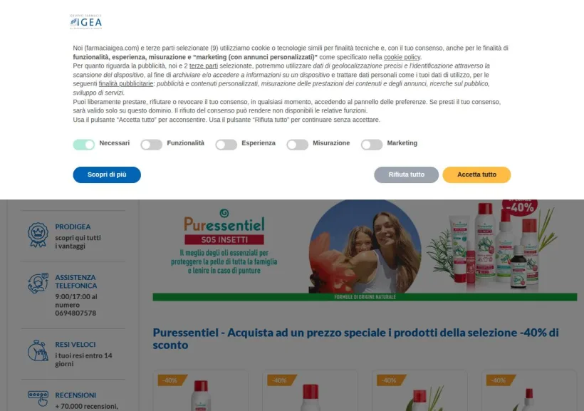 Schermata della pagina offerta di Farmacia Igea