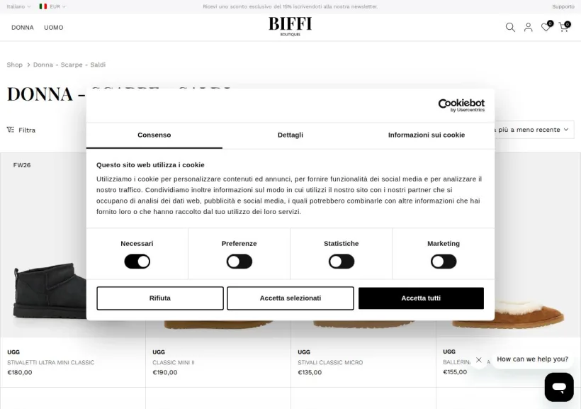 Schermata della pagina offerta di Biffi