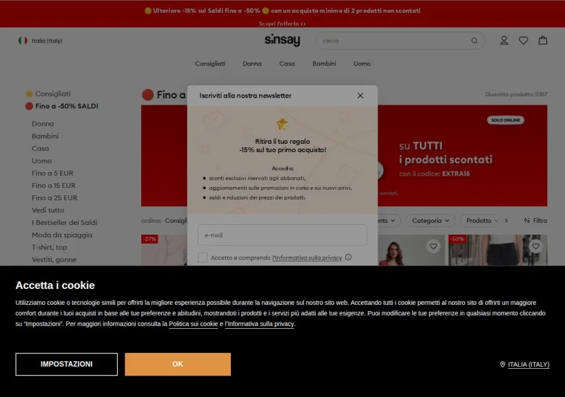 Schermata della pagina offerta di Sinsay