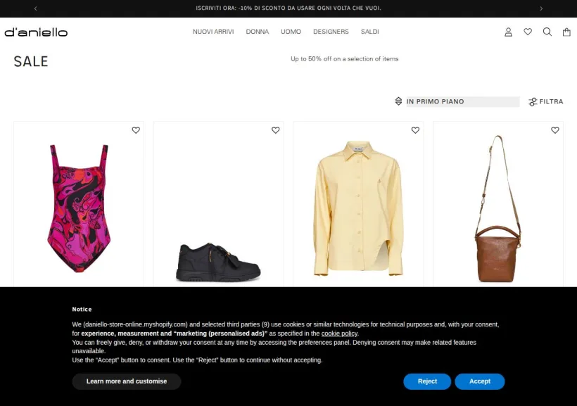 Schermata della pagina offerta di D'Aniello Boutique