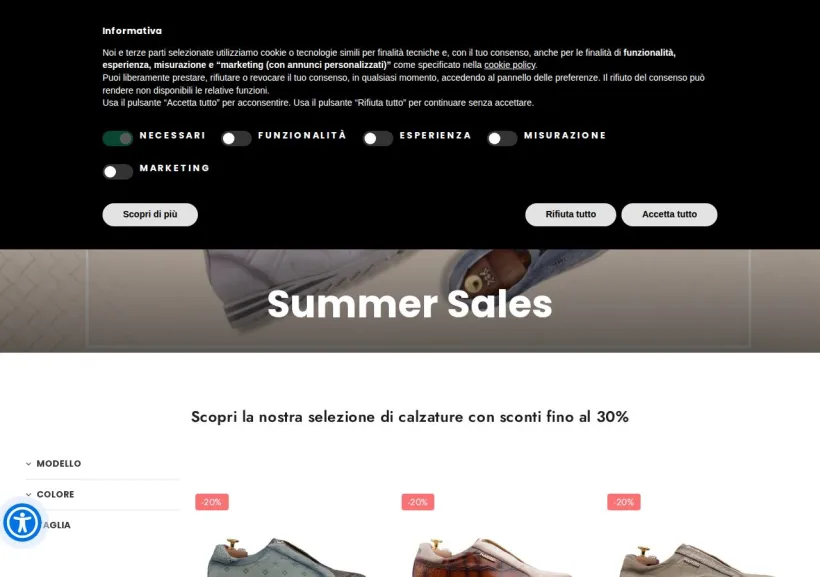 Schermata della pagina offerta di Harris Shoes