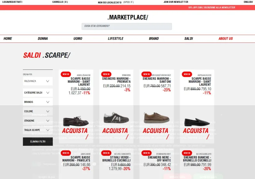 Schermata della pagina offerta di THESHHHOP