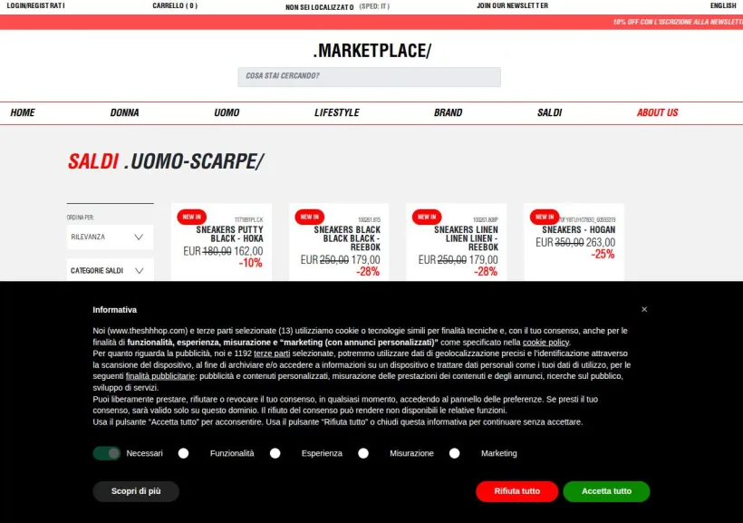 Schermata della pagina offerta di THESHHHOP