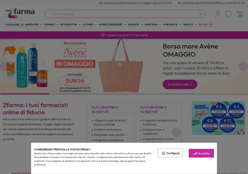 Schermata della pagina offerta di ZFARMA