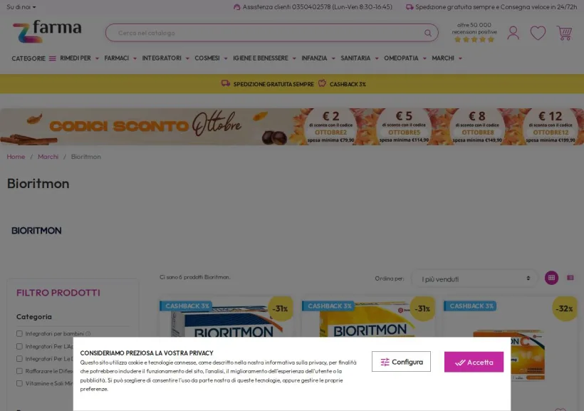 Schermata della pagina offerta di ZFARMA