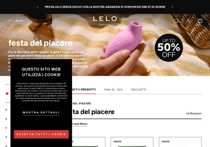 Schermata della pagina offerta di LELO