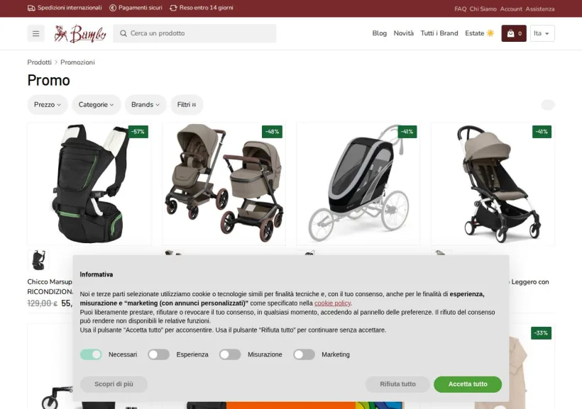 Schermata della pagina offerta di Bambystore