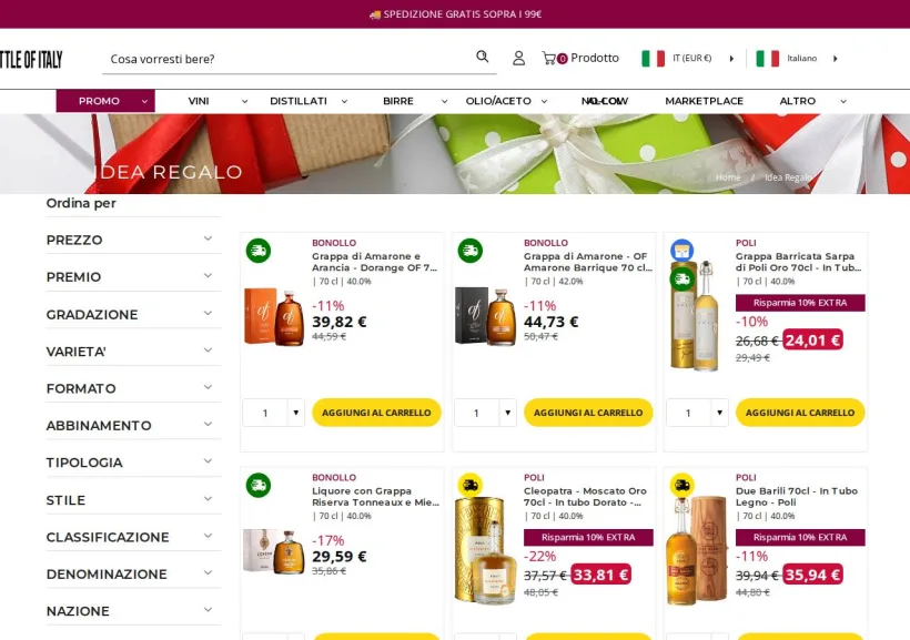 Schermata della pagina offerta di Bottle Of Italy