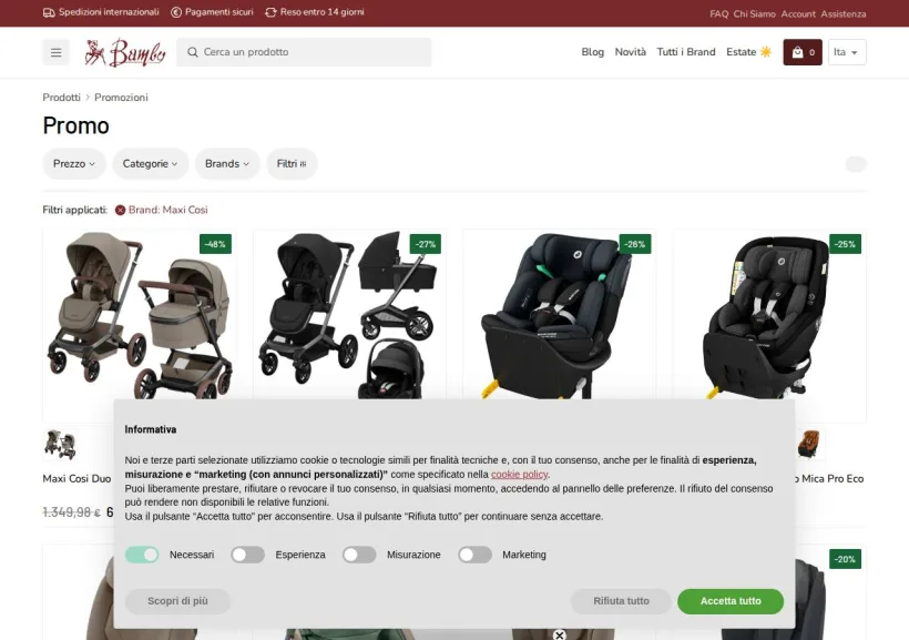Schermata della pagina offerta di Bambystore