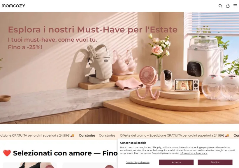 Schermata della pagina offerta di Momcozy