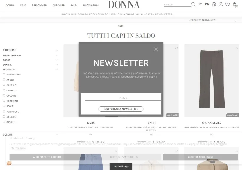 Schermata della pagina offerta di DONNA1981