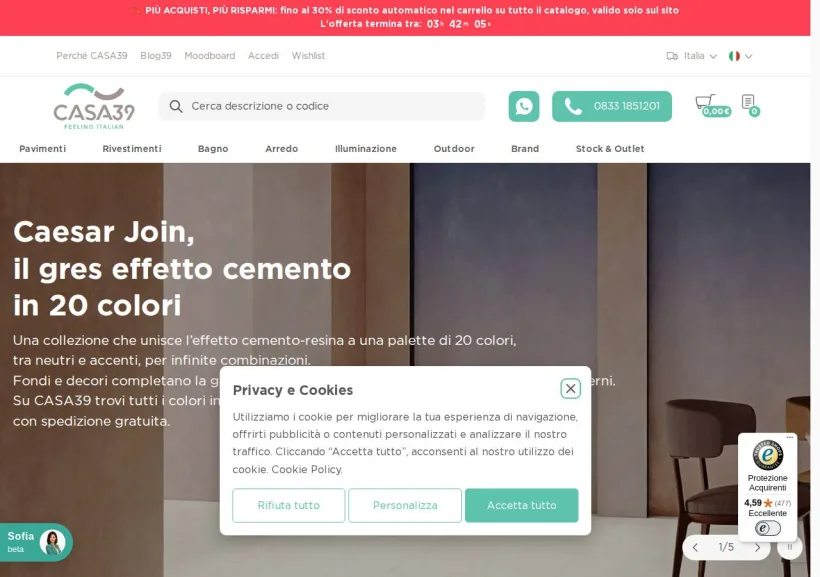 Schermata della pagina offerta di Casa39