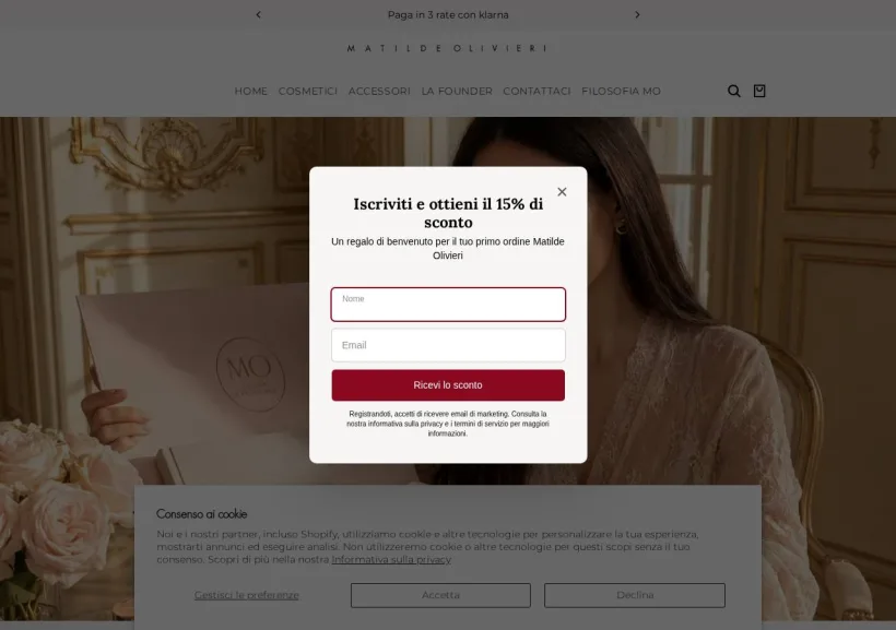Schermata della pagina offerta di Matilde Olivieri