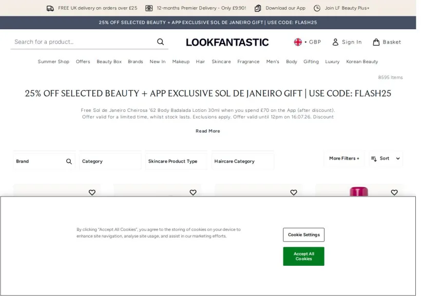 Schermata della pagina offerta di Look Fantastic