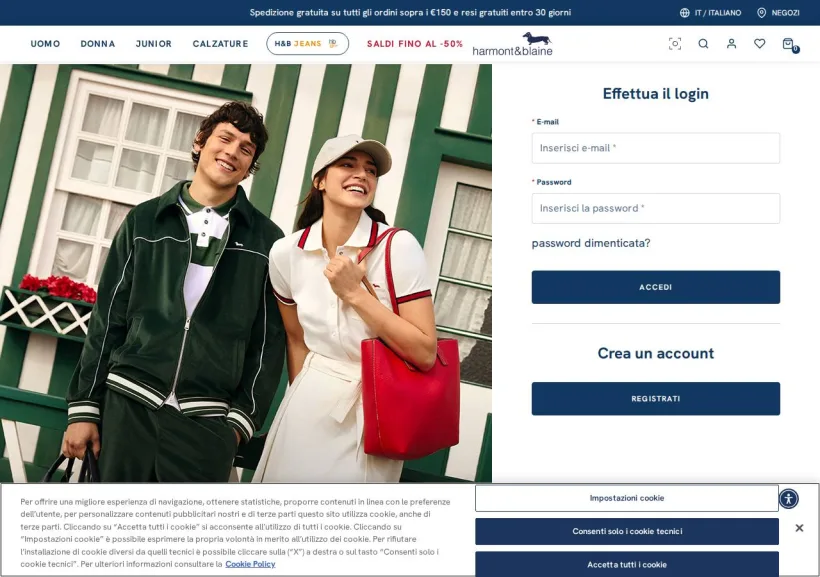 Schermata della pagina offerta di Harmont & Blaine