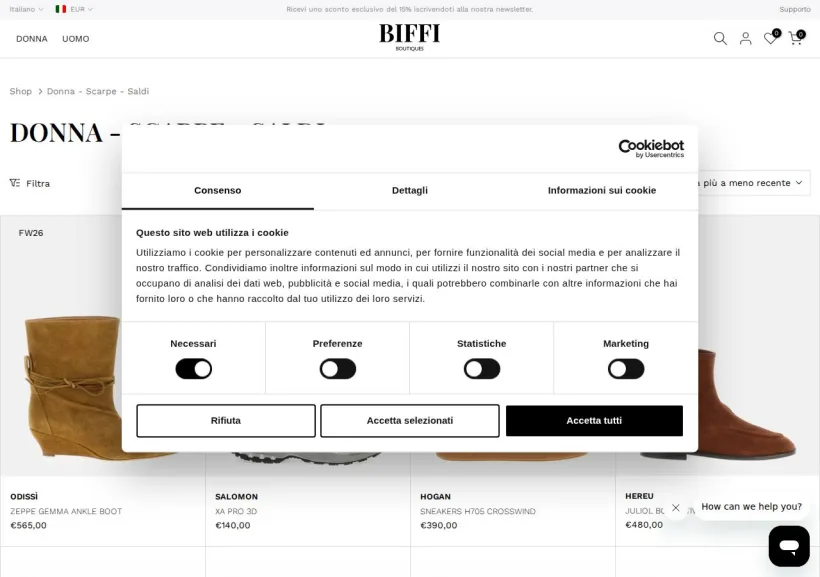 Schermata della pagina offerta di Biffi