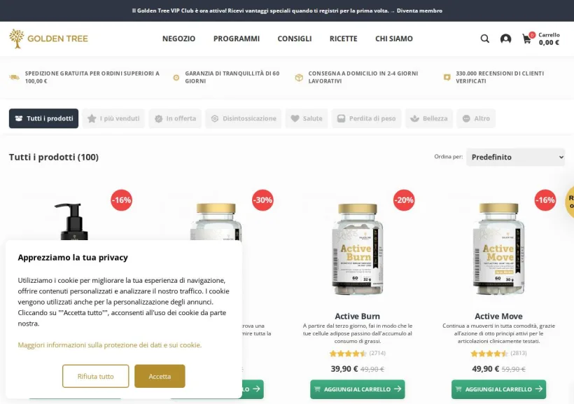 Schermata della pagina offerta di Golden Tree