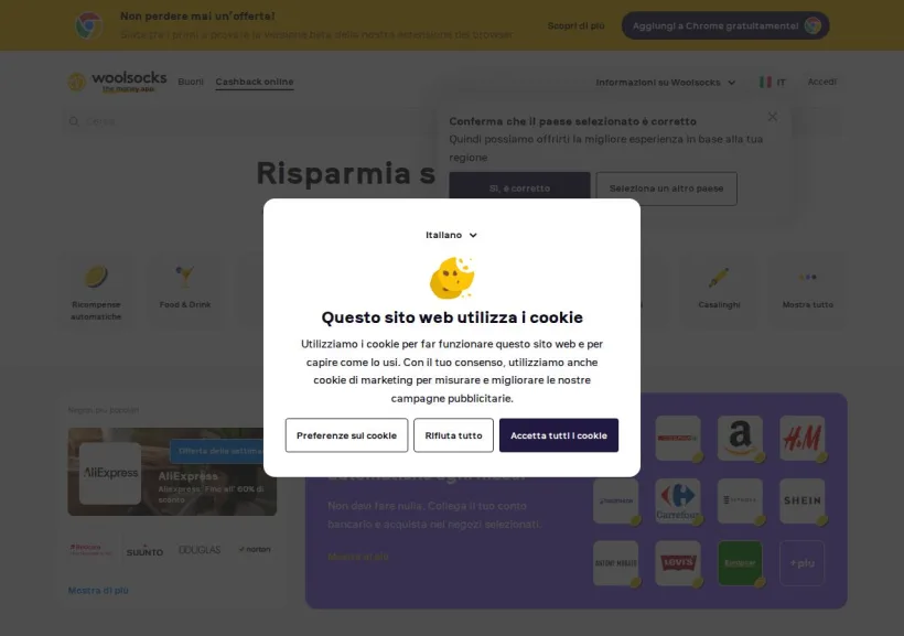 Schermata della pagina offerta di Woolsocks