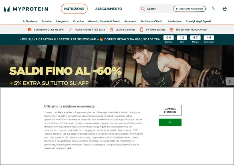 Schermata della pagina offerta di MyProtein