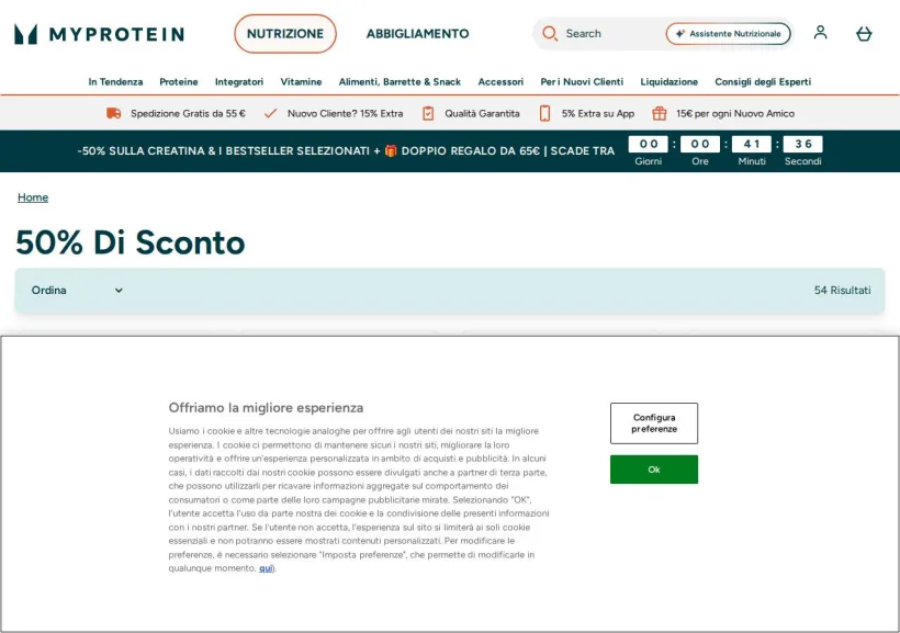 Schermata della pagina offerta di MyProtein