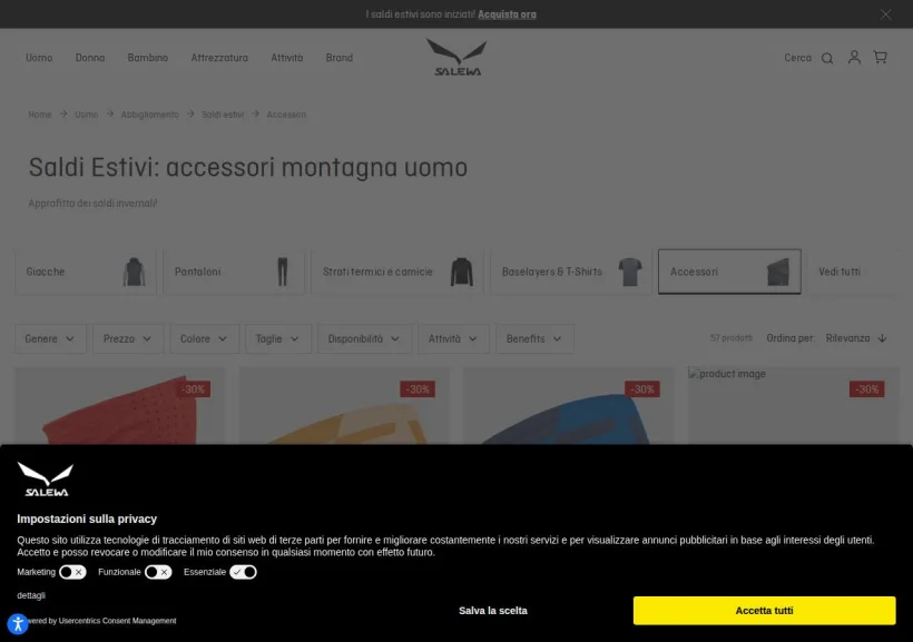 Schermata della pagina offerta di Salewa