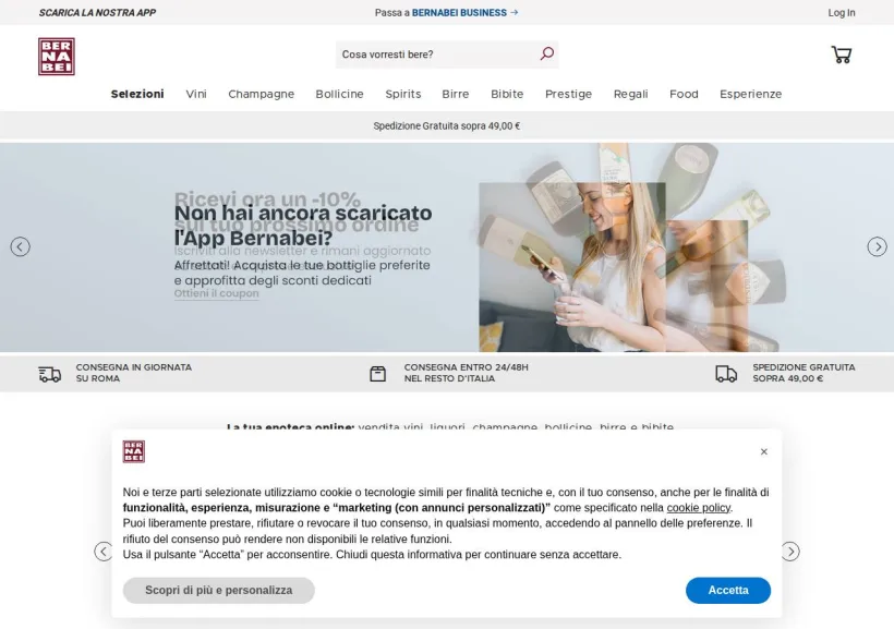 Schermata della pagina offerta di Bernabei