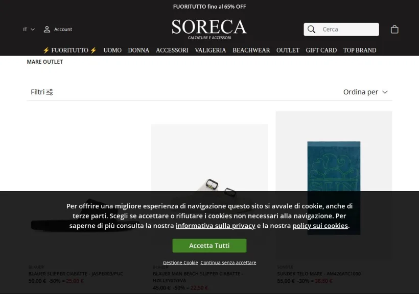 Schermata della pagina offerta di Soreca