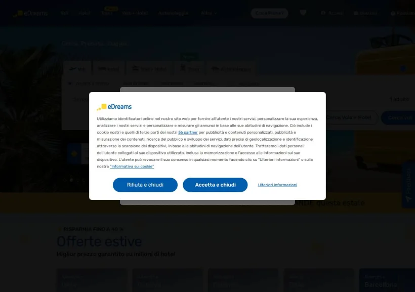 Schermata della pagina offerta di eDreams