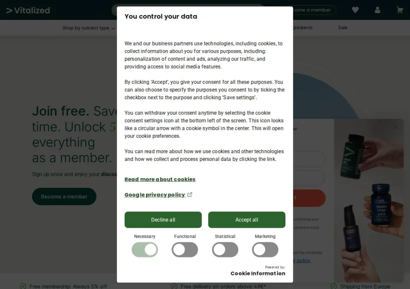Schermata della pagina offerta di Vitalized