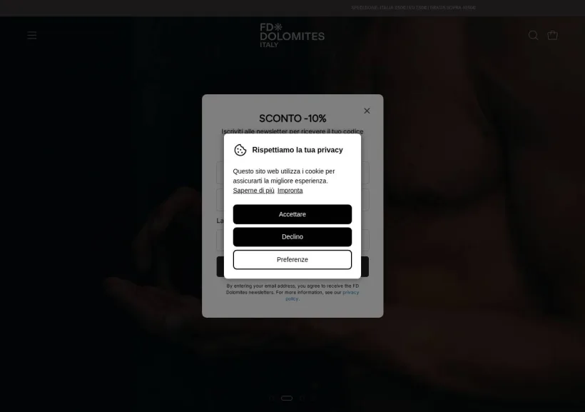 Schermata della pagina offerta di FD Dolomites