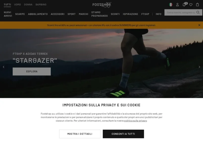 Schermata della pagina offerta di Footshop