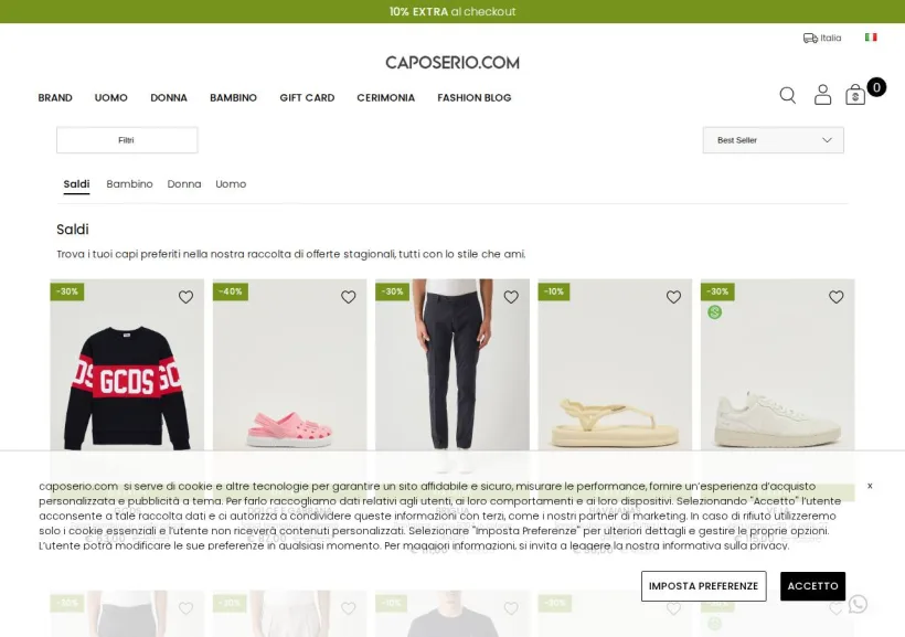 Schermata della pagina offerta di Capo Serio