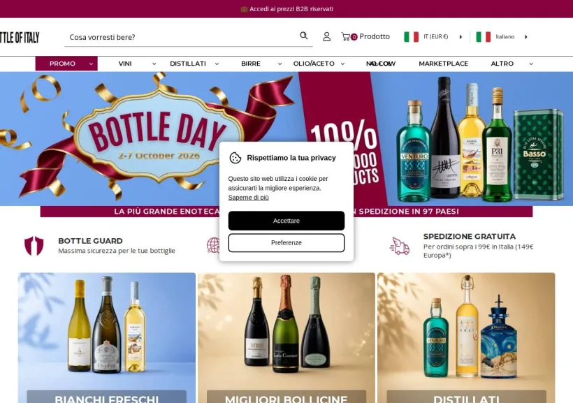 Schermata della pagina offerta di Bottle Of Italy