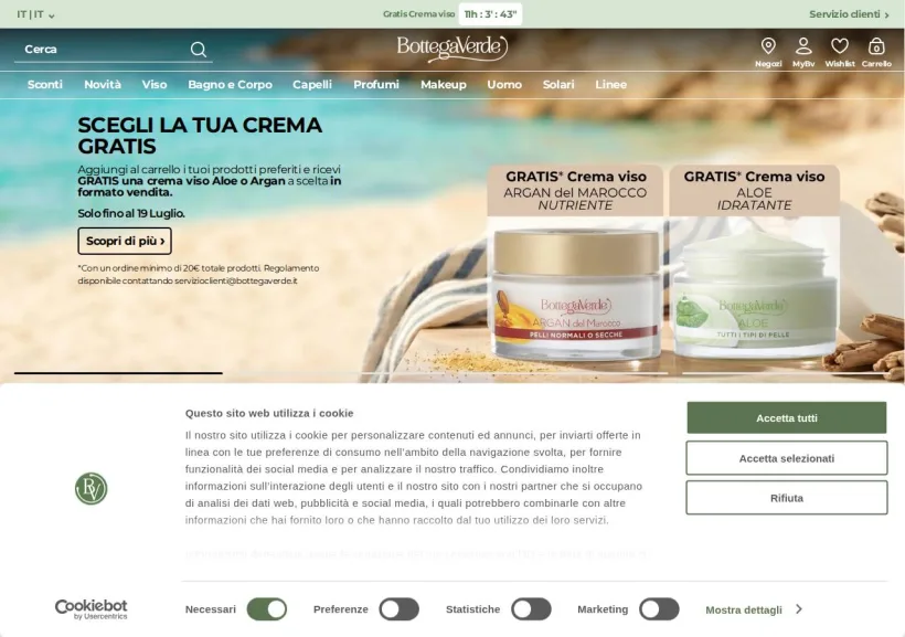 Schermata della pagina offerta di BottegaVerde