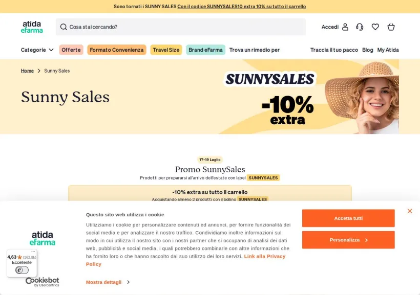 Schermata della pagina offerta di eFarma