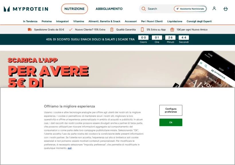 Schermata della pagina offerta di MyProtein
