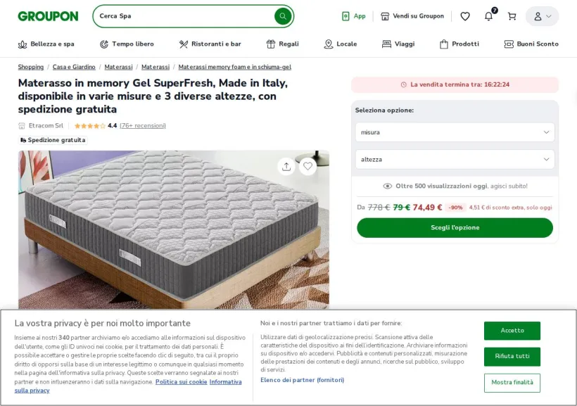 Schermata della pagina offerta di Groupon