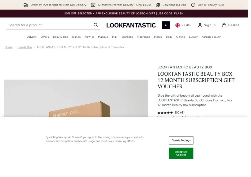 Schermata della pagina offerta di Look Fantastic