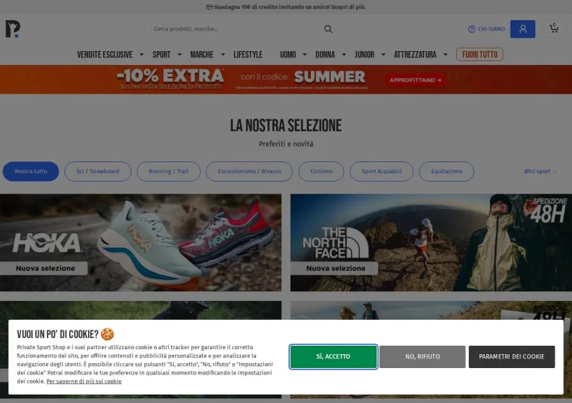 Schermata della pagina offerta di Private Sport Shop