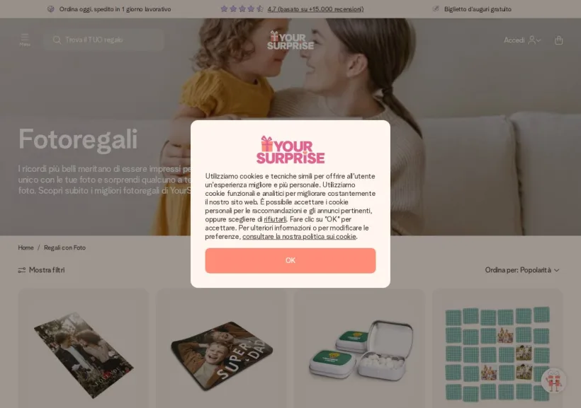Schermata della pagina offerta di yoursurprise